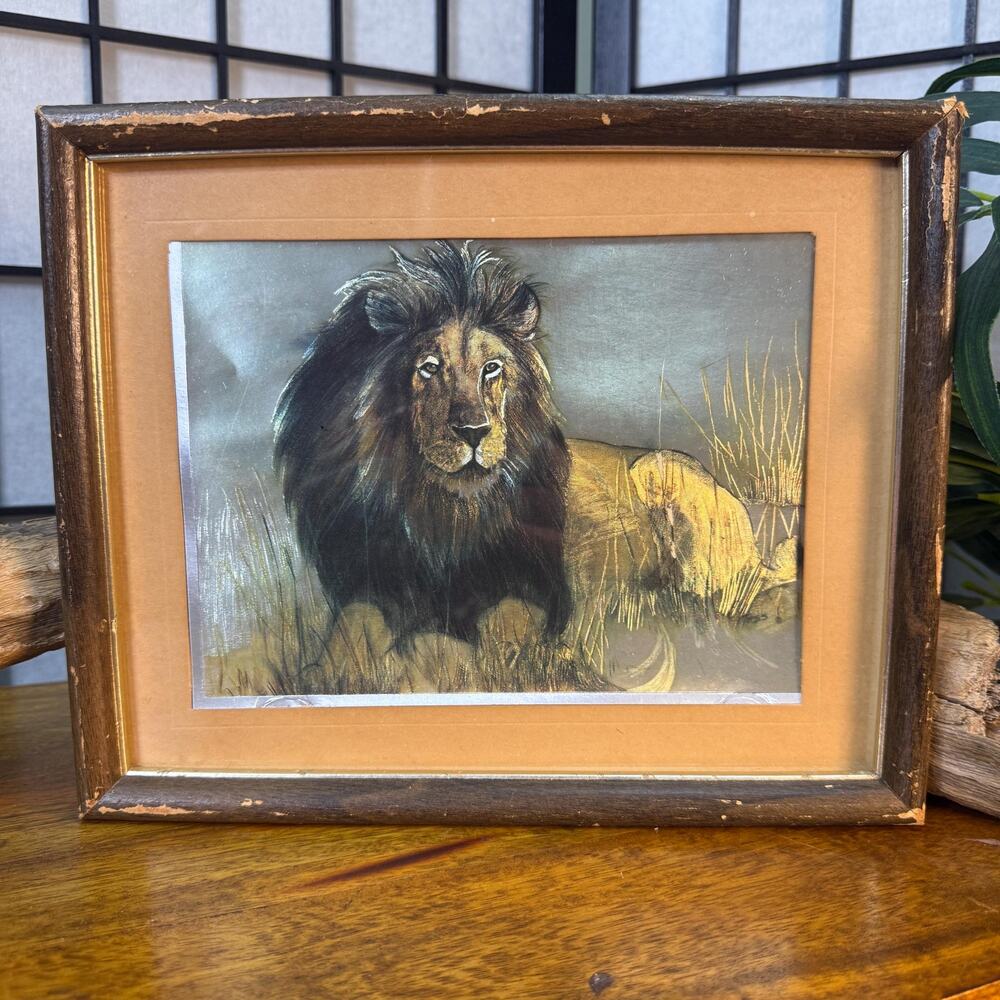 Carole Hoss Pride Leader Lion Gold Foil Embossed Matted Safari Art